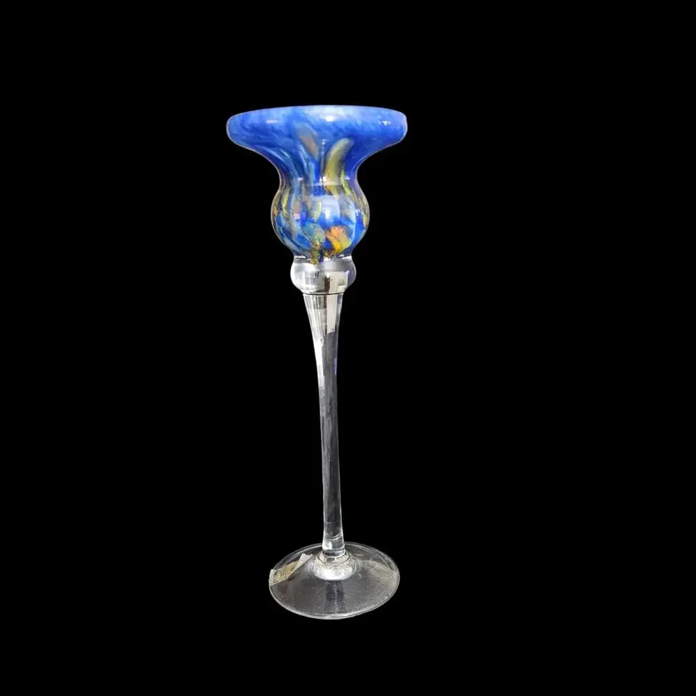 MA.VI Group Italian Art Glass Blue Swirl Bud Vase Candle Holder 10.5